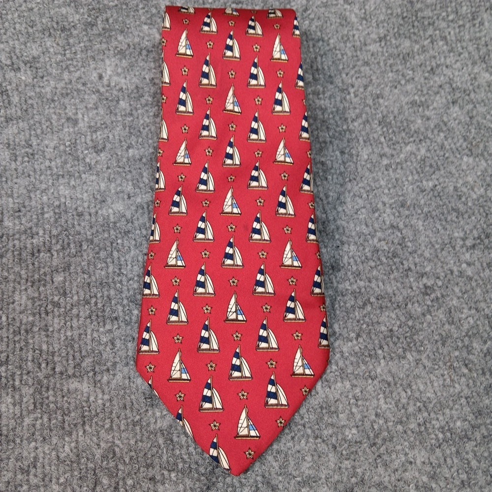 Silk Tie Sailboat Sailboats Anchor Tommy Hilfinger Red Blue Nautical Boat Ocean